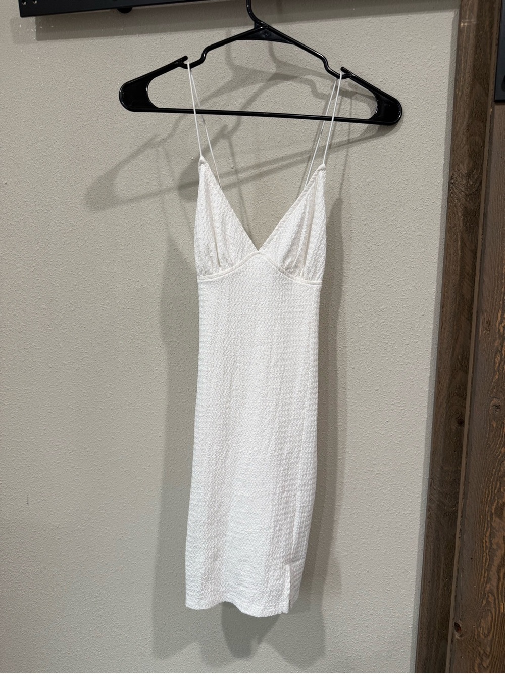 H&M White Textured V-Neck Slip Dress